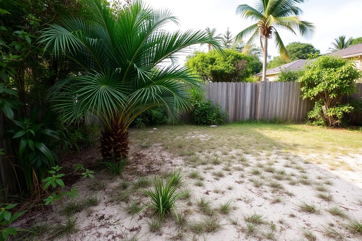 Before — bare sandy yard